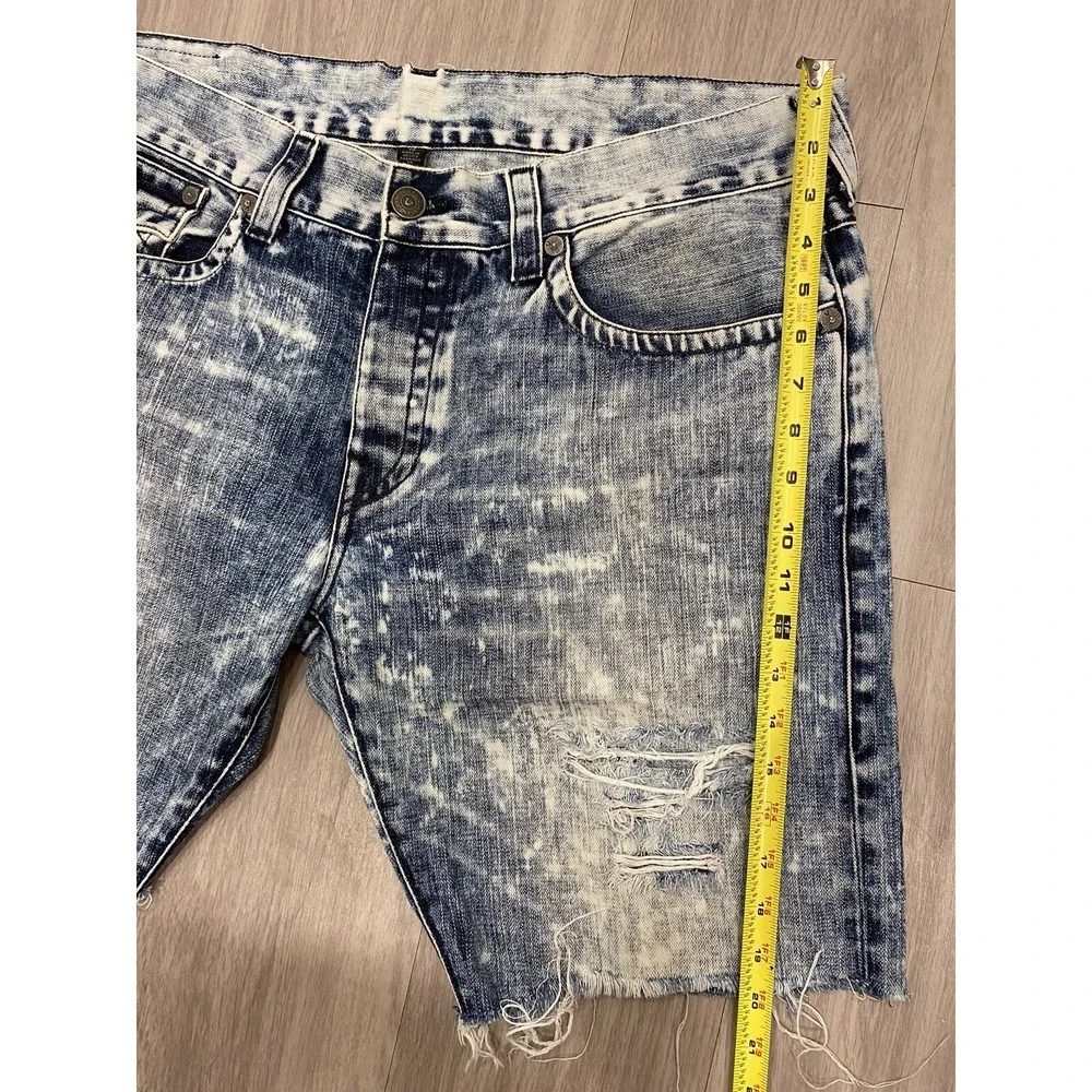 True Religion Jeans Shorts Mens 38 Ricky Relaxed Super T Flap Acid Wash Denim